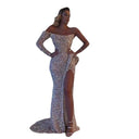 Shimmering Sequin Evening Dress with Chic Slit