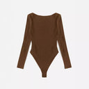 Textured Cotton Long Sleeve Bodysuit for Women