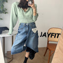 Chic Women's Denim Bermuda Shorts with High Pockets