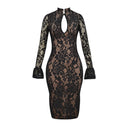 Chic High Neck Lace Dress with Statement Sleeves