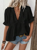 Women's Airy Blouse with Ruffled Hem and Relaxed Fit