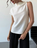 Chic Short-Sleeved Blouse with Stand-Up Collar for Women