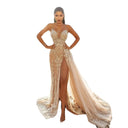 Glamorous Deep V-Neck Evening Dress with Embellishments