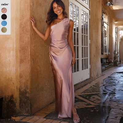 Asymmetric Satin Maxi Dress for Women