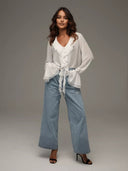 Chic Ruffled Chiffon Blouse with Drawstring for Women