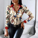 Artistic Print Blouse for Women with Decorative Accents