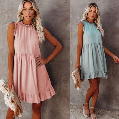 Chic Ruffle High Collar Dress for Women