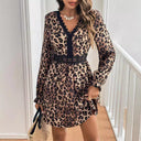 Feminine Leopard Print Lace Dress for Women