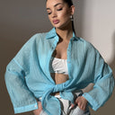 Chic Oversized Women's Blouse with Button Accents