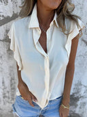 Chic Ruffle-Trimmed Short Sleeve Blouse for Women