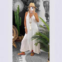 Ladies Maxi Beach Dress with Lace Trim and Slits