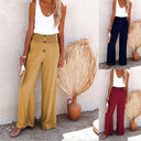 Chic High-Waisted Wide Leg Trousers with Button Placket