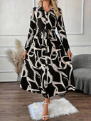 Chic Women's Patterned Shirt Dress with Fitted Belt