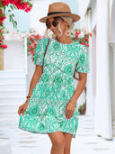 Floral Print Dress with Elastic Waistband for Women