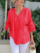 Balloon Sleeve Women's Blouse with Button Detail