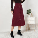 Stylish Women's Long Corduroy Skirt with Button Detail