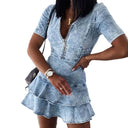 Ruffled Denim Dress with Zipper Closure