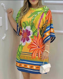 Vibrant Floral Print Women's Dress with Relaxed Fit