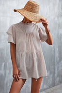 Women's Flowing Dress with Ruffled Details and High Collar