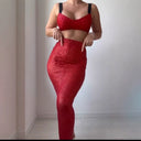 Glittering Women’s Crop Top & Fitted Skirt Duo