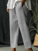 Women's Striped Design Pants with Adjustable Waistband