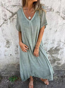 Chic Women's Long Sleeve V-Neck Dress with Flowing Design