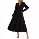 Women's Ruffle-Detail Maxi Dress with V-Neck Design