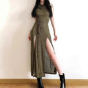 Chic Hooded Maxi Dress with Slit