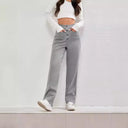 Women's High-Waisted Chino Trousers with Chic Button Placket