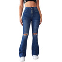 Trendy High-Waisted Flared Jeans with Stylish Rips