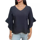 Stylish Women's Ruffle Blouse with Deep V-Neck
