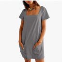 Square Neckline Summer Dress with Pockets for Women