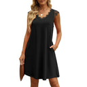 Lace-Trimmed Women's Sleeveless Dress with Pockets