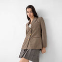 Stylish Women's Checked Blazer with Decorative Buttons