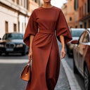 Chic Women's Maxi Dress with Stylish Sleeves & Waist Belt