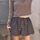 Women's Checkered Skirt with Elastic Waist and Side Pockets