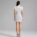 Sequin Mini Dress with Stand Collar and Shoulder Pads