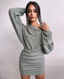 Women's Asymmetrical Mini Dress with Gathered Detail