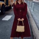Chic Women's Dress with Fitted Belt & Button Detail