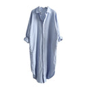 Chic Women's Long Sleeve Shirt Dress with Button Design and Dropped Shoulders
