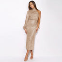Glamorous Asymmetrical Evening Dress with Sequin Detail