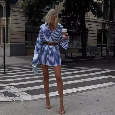 Chic Striped Women's Shirt Dress