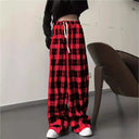 Chic Checkered Women's Pants with Elastic Waist