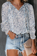 Animal Print Blouse with Fringed Sleeves