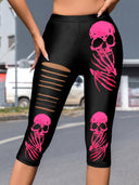 Trendy Skull Print Leggings with Stylish Cut-Out Design