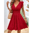 Women's Flowy Dress with Ruffled Cutouts and Elastic Waistband