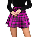 Chic Women's Checked Mini Skirt with Flared Design and Stylish Buttons