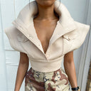 Chic Women's Cropped Blazer with Oversized Collar