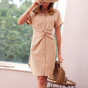 Chic Women's Shirt Dress with Knot & Button Design