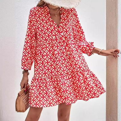Boho-Style Summer Dress with Flowing Design and Ruffle Accents